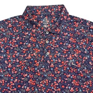 Rhoback Polo Shirt Mens 3XL Blue Floral Golf Performance Stretch Short Sleeve